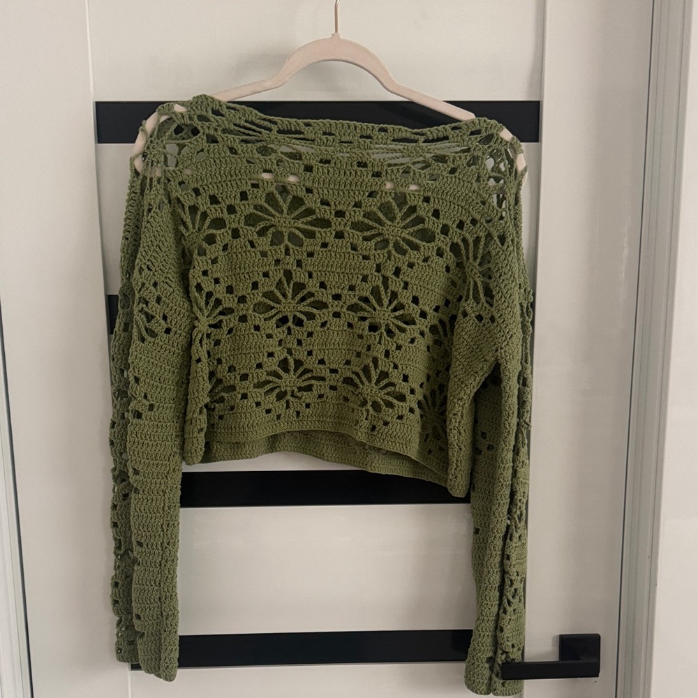 Olive Green Crochet Sweater